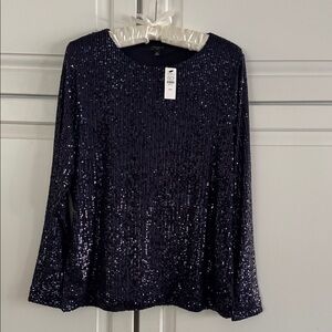 talbots long sleeved sequined top in navy